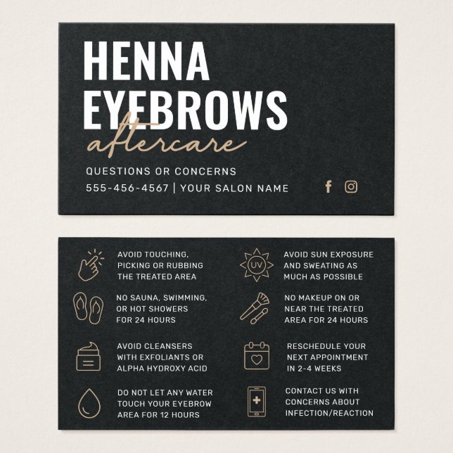 Premium Black Luxury Henna Brows-efterbehandlingsk Visitkort (Framsida & baksida)
