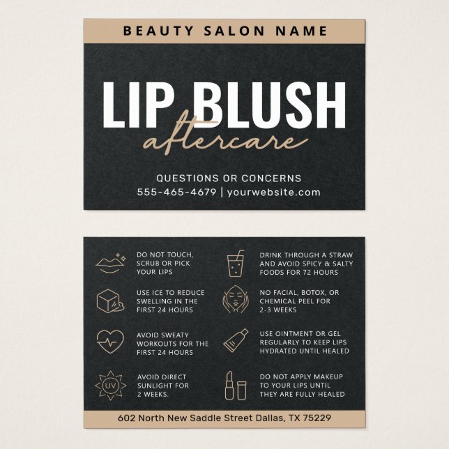 Premium Black Luxury Lip  After Care Card Visitkort (Framsida & baksida)