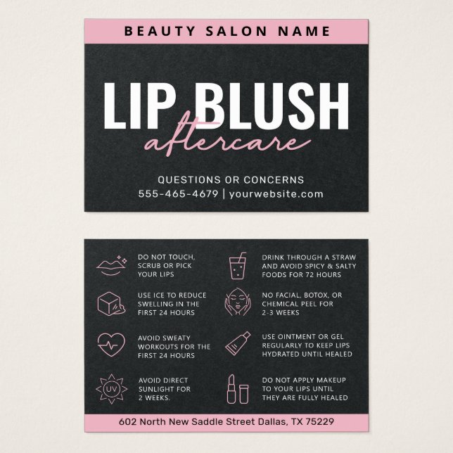 Premium Black Luxury Rosa Lip  After Care Card Visitkort (Framsida & baksida)