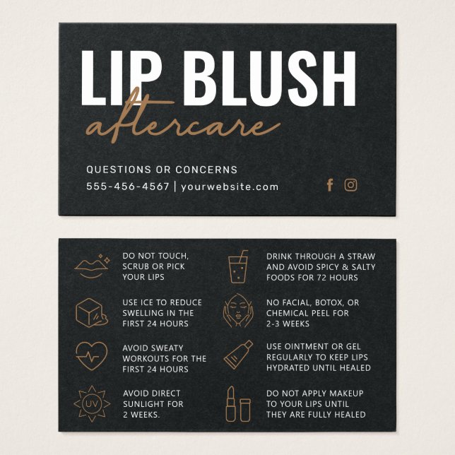 Premium Black Modern Lip  Tattoo-eftervård Visitkort (Framsida & baksida)