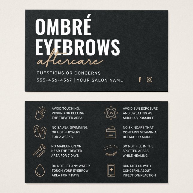Premium Black Ombre Powder Brows Aftercare Adress Visitkort (Framsida & baksida)
