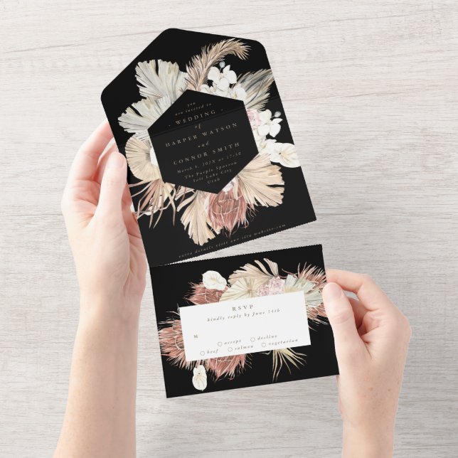 Premium Black Pampas Boho Blommigt Desert Bröllop  (Avrivbar del)