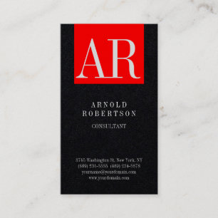 Premium Black Red Trendig Monogram Plain Visitkort