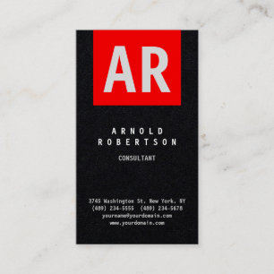 Premium Black Red Trendig Monogram Plain Visitkort