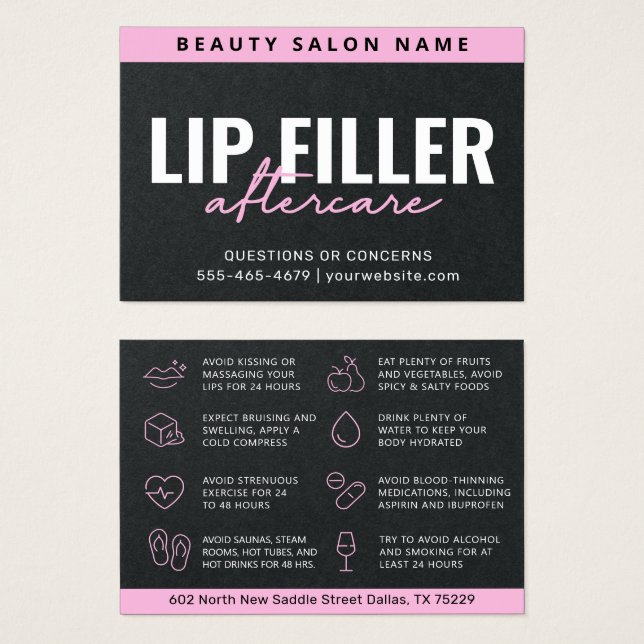 Premium Black Rosa Lip Filler-efterbehandlingskort Visitkort (Framsida & baksida)
