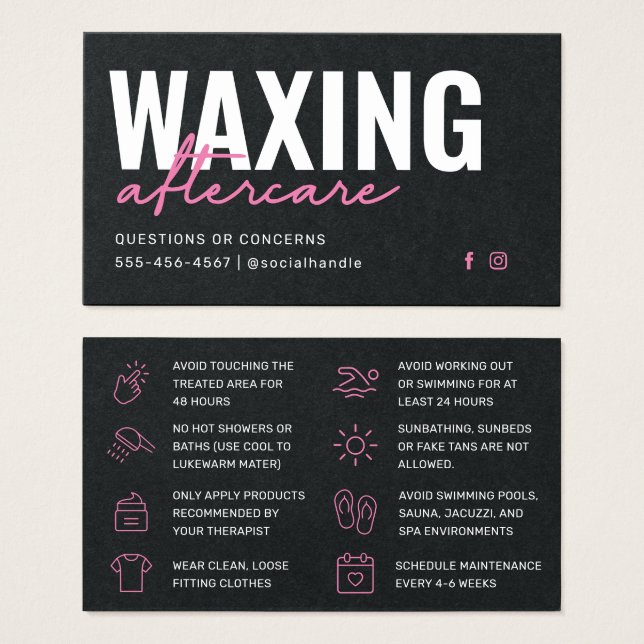 Premium Black Rosa Waxing-efterbehandlingskort Visitkort (Framsida & baksida)
