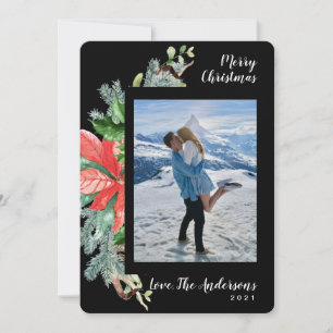 Premium Black Watercolor Festive  Grönts Photo Julkort