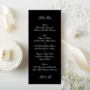 Premium Black & White Forme Script Bröllop Meny