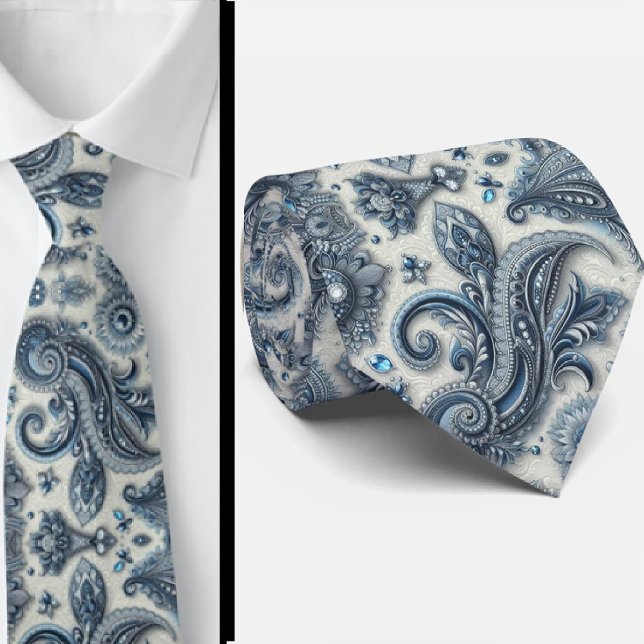 Premium Blue and White Diamond Paisley Neck Tie Slips (Skapare uppladdad)