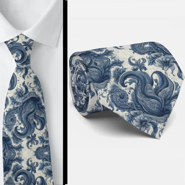 Premium Blue and White Paisley Neck Tie Slips (Skapare uppladdad)