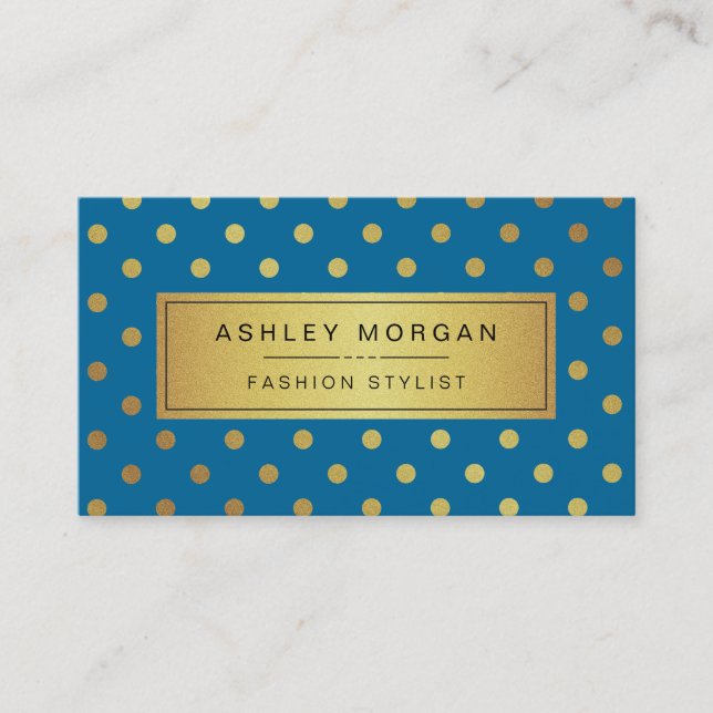 Premium Blue och Guld Glitter Polka dots Visitkort (Framsida)