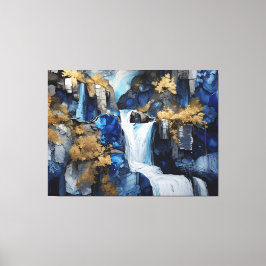 Premium Blue & White Waterfall Scenery Paint Art Canvastryck