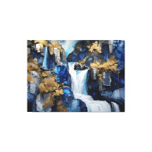 Premium Blue & White Waterfall Scenery Paint Art
