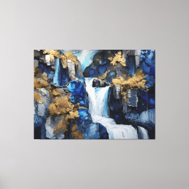 Premium Blue & White Waterfall Scenery Paint Art Canvastryck