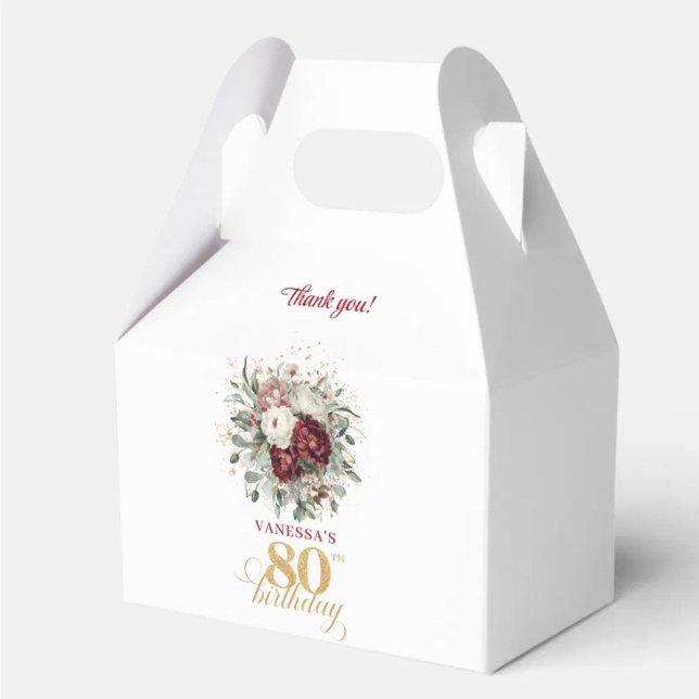 Premium Blush Burgundy 80-års Födelsedagspresentlå Presentaskar (Premium Blush Burgundy 80th Birthday Favor Box)