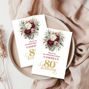 Premium Blush Burgundy 80-årsdag Tack  Kort