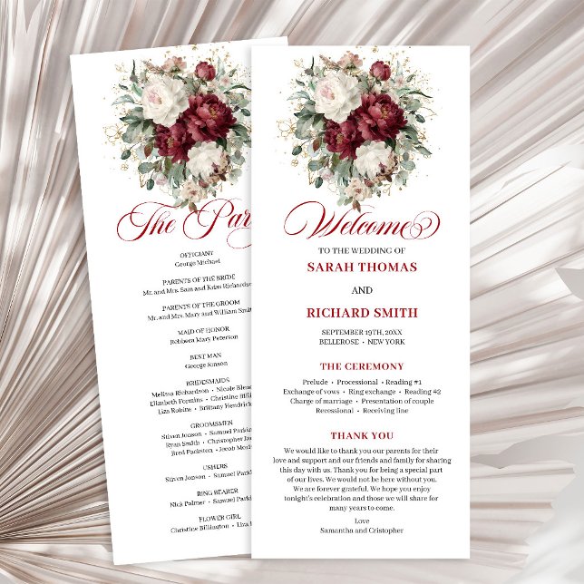 Premium Blush Burgundy Blommig Bröllopsprogram Program (Premium Blush Burgundy Floral Wedding Program)