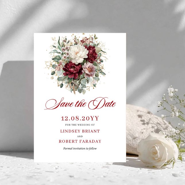 Premium Blush Burgundy Blommig Spara Datum Datumet (Premium Blush Burgundy Floral Save The Date)