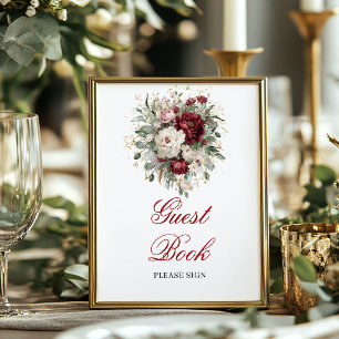 Premium Blush Burgundy Gästbok Poster Skylt