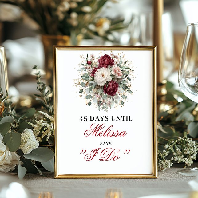 Premium Blush Burgundy Nedräkningsskylt Affisch (Premium Blush Burgundy Countdown Sign Poster)