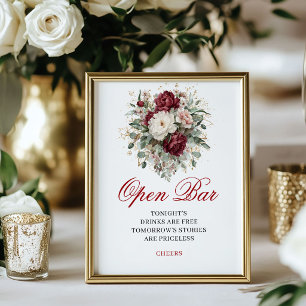 Premium Blush Burgundy Öppen Bar Bröllopsskylt Poster