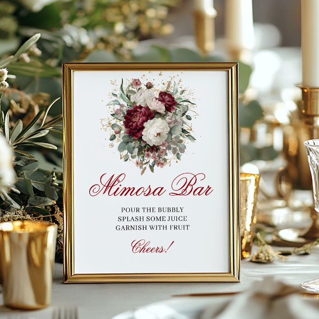 Premium Boho Mimosa Bar Blommig Rodnad Burgunder S Poster (Premium Boho Mimosa Bar Floral Blush Burgundy Sign)