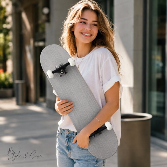 Premium Borstad Silver Metallstruktur Mini Skateboard Bräda 18,5 Cm (Premium Brushed Silver Metal Texture Skateboard)