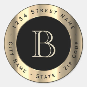 Premium Bronze Monogram-adressetikett Runt Klistermärke