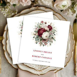 Premium Burgundy Blommor Eucalyptus Bröllop Servet Pappersservett