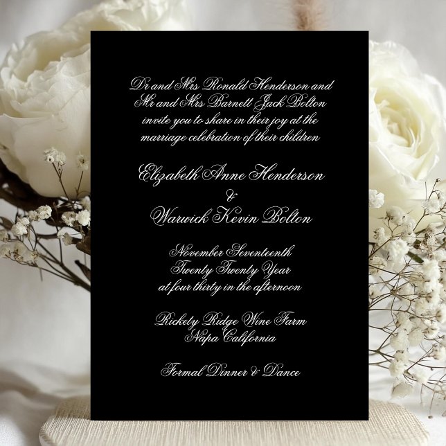 Premium Calligraphy Black Tie Forme Bröllop Inbjudningar (Skapare uppladdad)