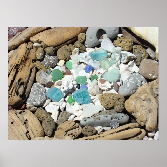 Premium Canvas Matte Beach Sea Glass Driftwood Poster (Framsidan)