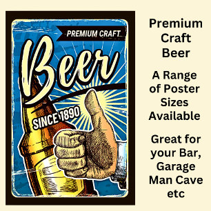 Premium Craft Beer sedan 1890 Blue & Brown Poster