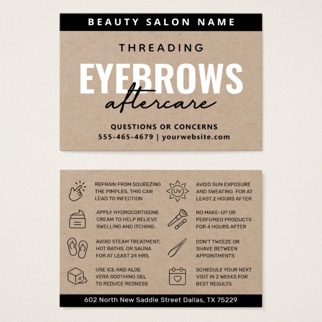 Premium Craft Luxury Eyebrow Threading Aftercare  Visitkort (Framsida & baksida)