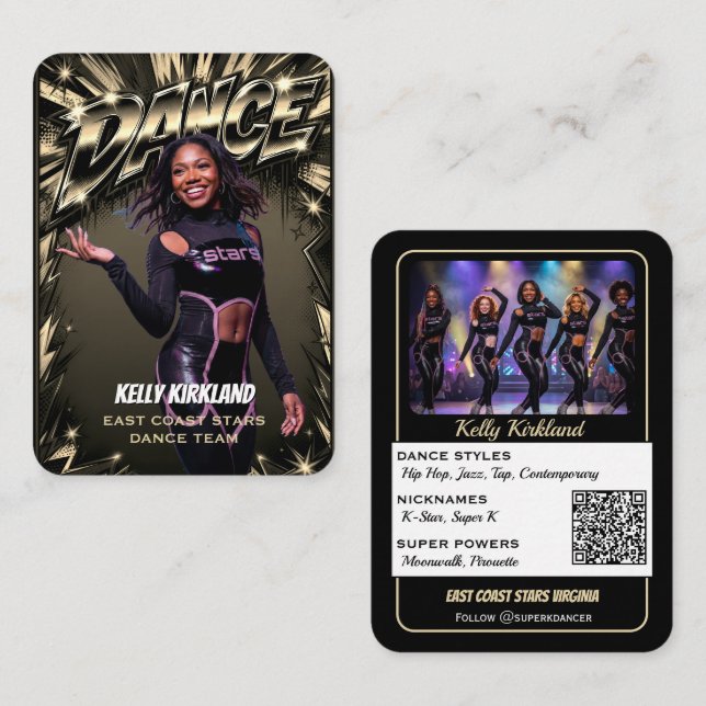 Premium danshandels kort Svart & Guld | QR-kod (Fram/baksida)