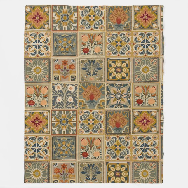 Premium dekorativ blomster mosaik fleecefilt (Framsidan)