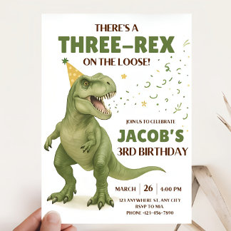 Premium Dinosaur Birthday-inbjudan Boy Three Rex Inbjudningar