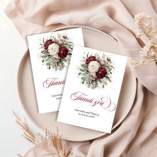 Premium Djupröd Blommig Grönskning Tacksamhetskort Tack Kort