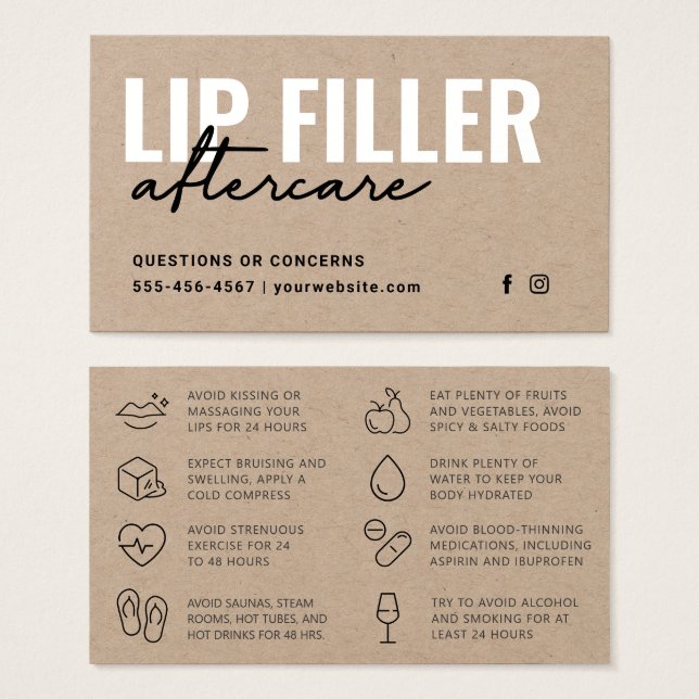 Premium Eco Kraft Lip Filler Aftercare Card Visitkort (Framsida & baksida)