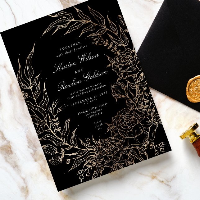 Premium Editable Guld Blommigt WAN Bröllop Inbjudningar (Skapare uppladdad)
