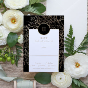 Premium Elegant Black Guld Monogram WAN Bröllop OSA Kort