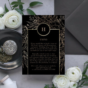 Premium Elegant Black Guld Monogram WAN Bröllop Tilläggskort
