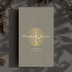 Premium Elegant Guld Löv Logotyp på Tan-papp Visitkort