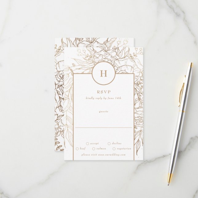 Premium Elegant Guld Monogram utandning Bröllop OSA Kort (Fram/Back In Situ)