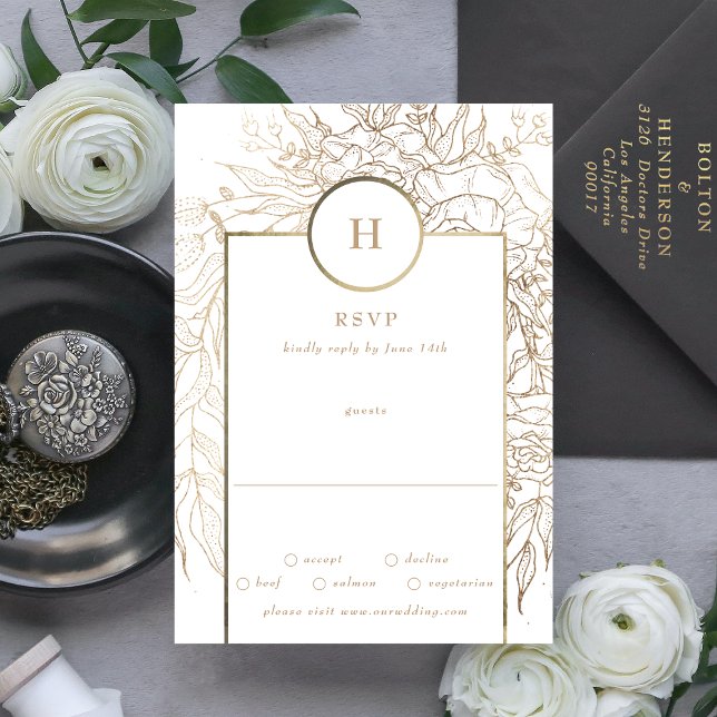 Premium Elegant Guld Monogram utandning Bröllop OSA Kort (RSVP showcasing suite - additional items (bought separately))
