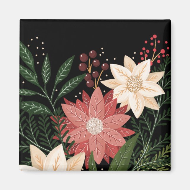 Premium Elegant Poinsettia Helgdag Watercolor Magnet (Framsidan)