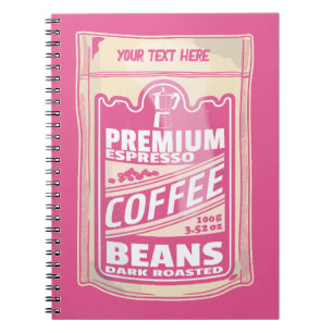 Premium espresso-kaffebönor rosa food pop anteckningsbok