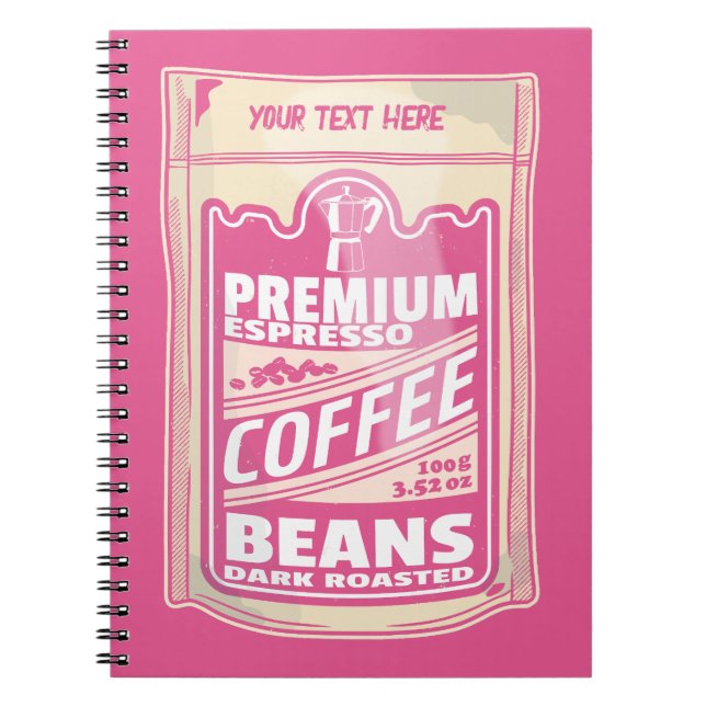 Premium espresso-kaffebönor rosa food pop anteckningsbok (Framsidan)