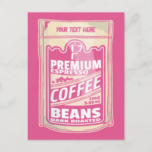 Premium espresso-kaffebönor rosa food pop vykort