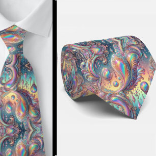 Premium Falsk Holografisk Opal Paisley Halsduk Slips
