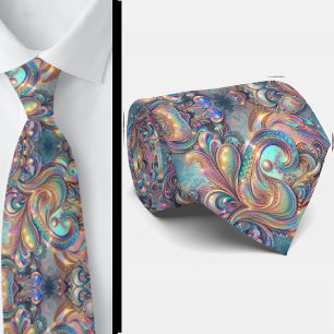 Premium Falsk Holografisk Opal Paisley Halsduk Slips